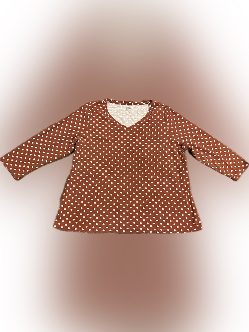 Kim Rogers XL Burnt Orange / Rust & White Polka Dot V-Neck 3/4 Sleeve Top